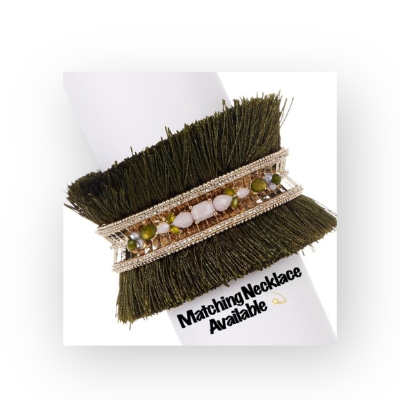 new Jenny Packham ❀ Chic Fringed Crystal Gemstones Cuff ❀ Gold + Olive Green ❀ - Picture 3 of 17